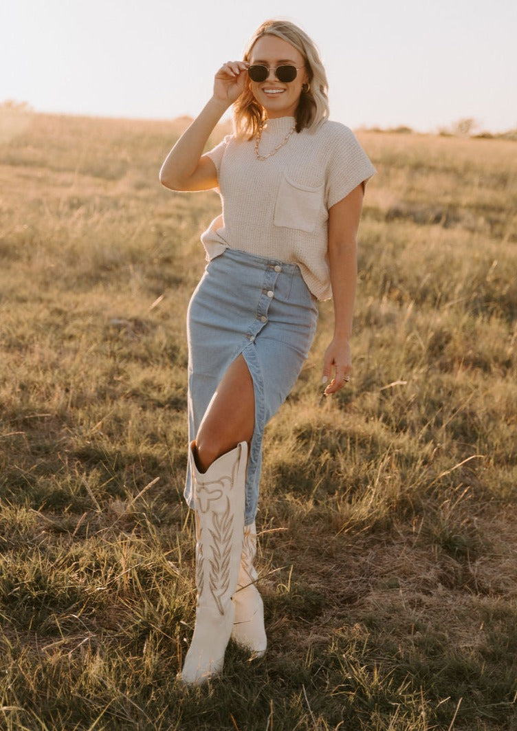 The Out West Tall Cowboy Boot in Cream