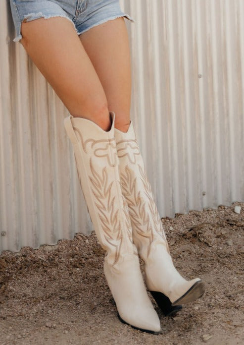 The Out West Tall Cowboy Boot in Cream